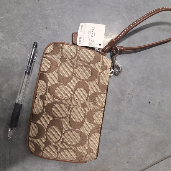 Coach Beige and Brown Wristlet - Picture 1 of 4